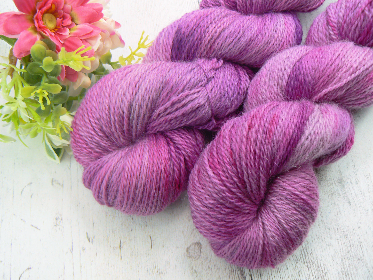 NEW COLOURWAY: Brambles in the Pink, Blue Faced Leicester Mohair 4-ply (MFS)