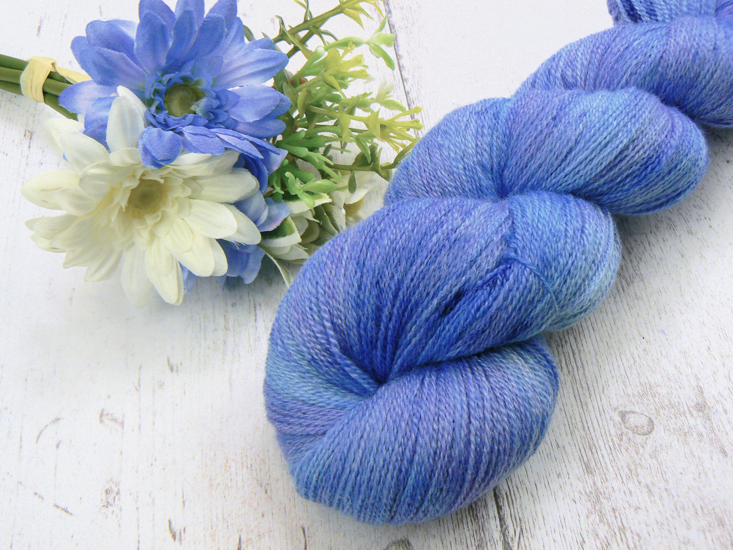 Iris Under a Summer Sky, Merino, Cashmere and Rose Lace