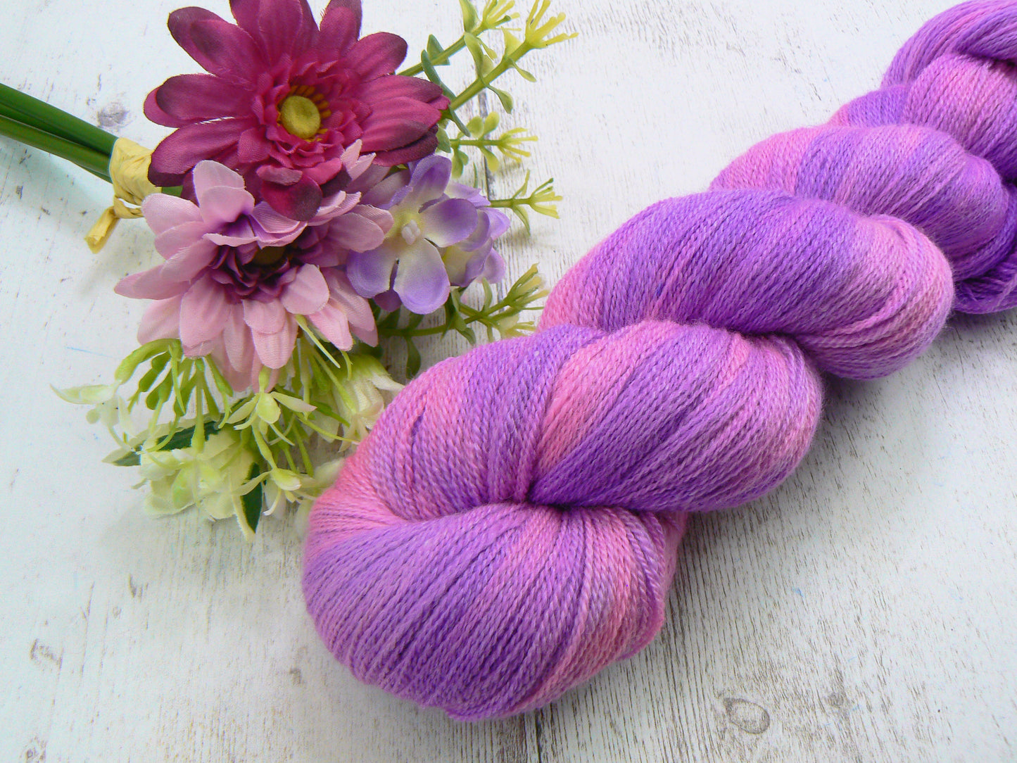 Lavender Brights, Merino, Cashmere and Rose Lace