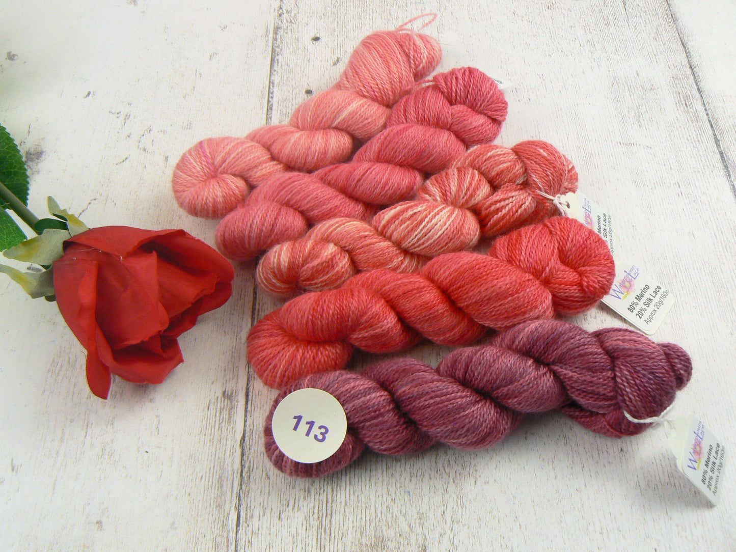 Merino Silk Laceweight Mini-skeins in Pinks, Reds and Burgundies