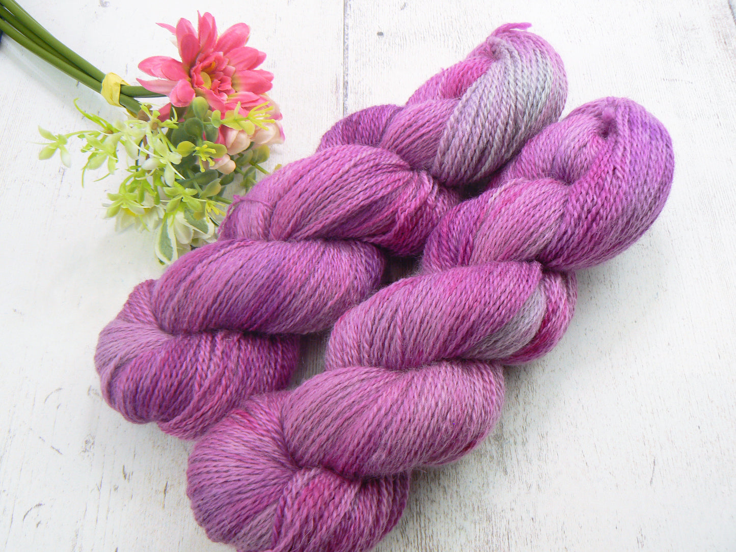 NEW COLOURWAY: Brambles in the Pink, Blue Faced Leicester Mohair 4-ply (MFS)