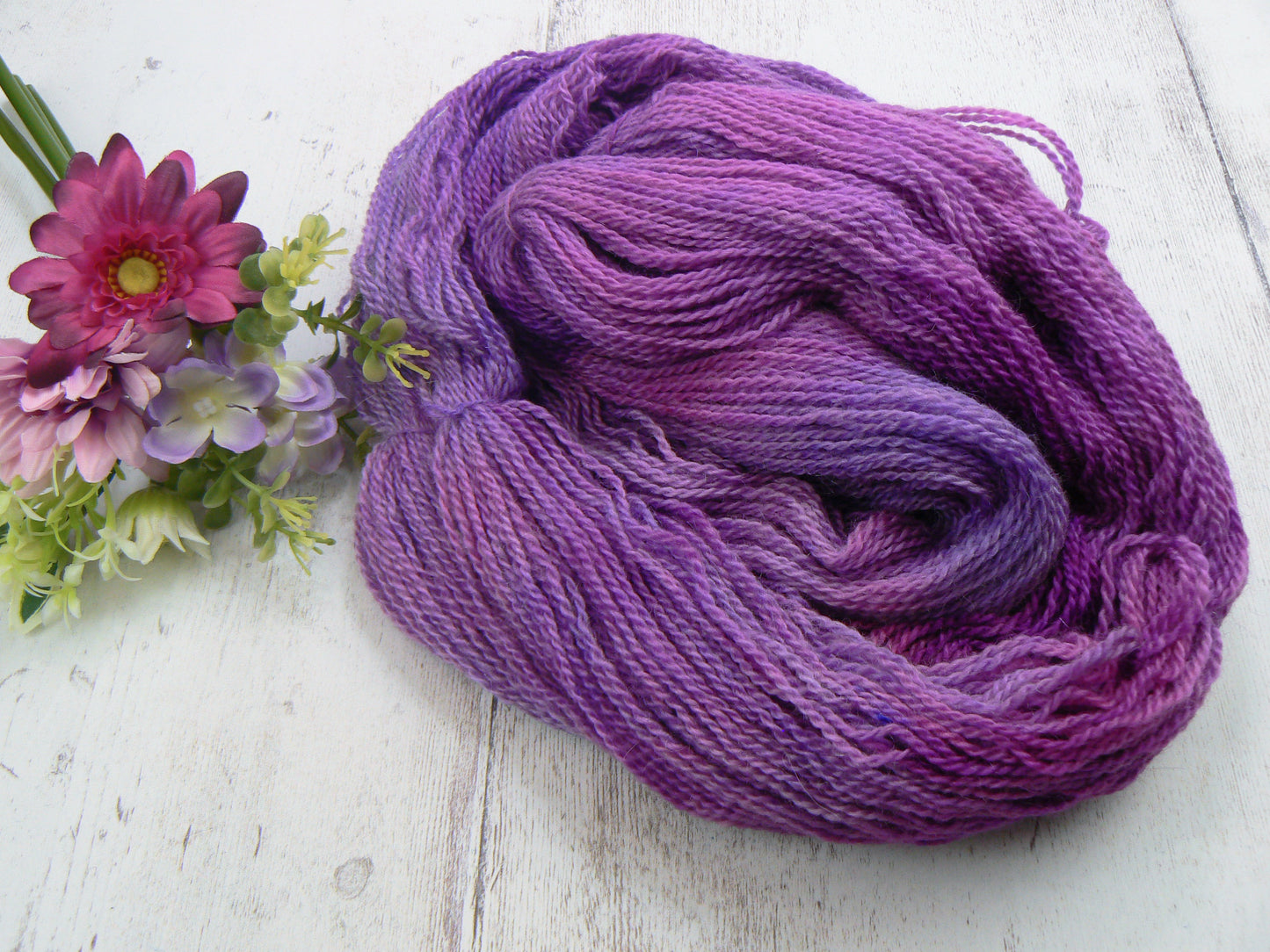 NEW COLOURWAY: Fuchsias at Dusk, Blue Faced Leicester Mohair 4-ply (MFS)