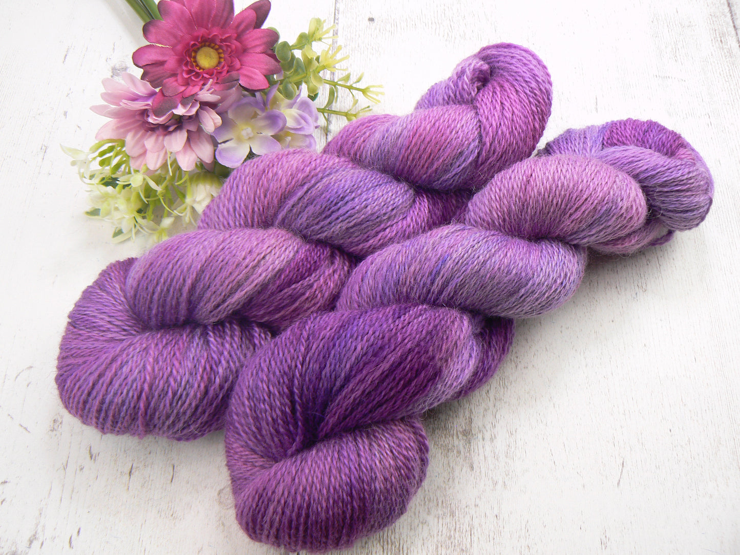 NEW COLOURWAY: Fuchsias at Dusk, Blue Faced Leicester Mohair 4-ply (MFS)