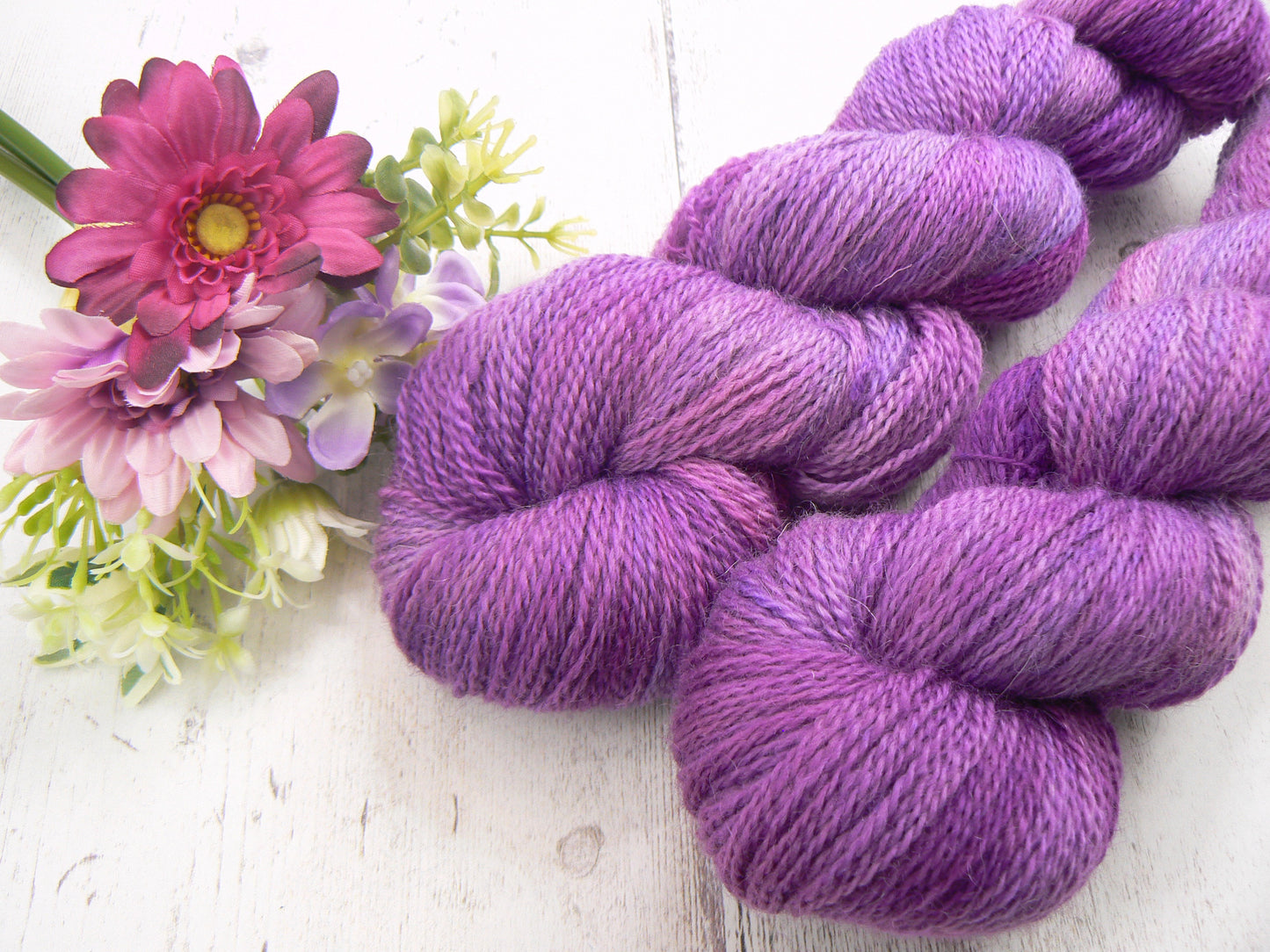 NEW COLOURWAY: Fuchsias at Dusk, Blue Faced Leicester Mohair 4-ply (MFS)