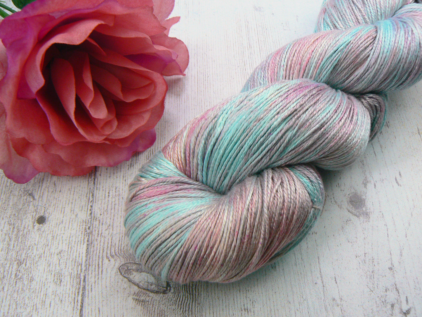 NEW COLOURWAY: Frosted Petals, Spun Silk 4-ply