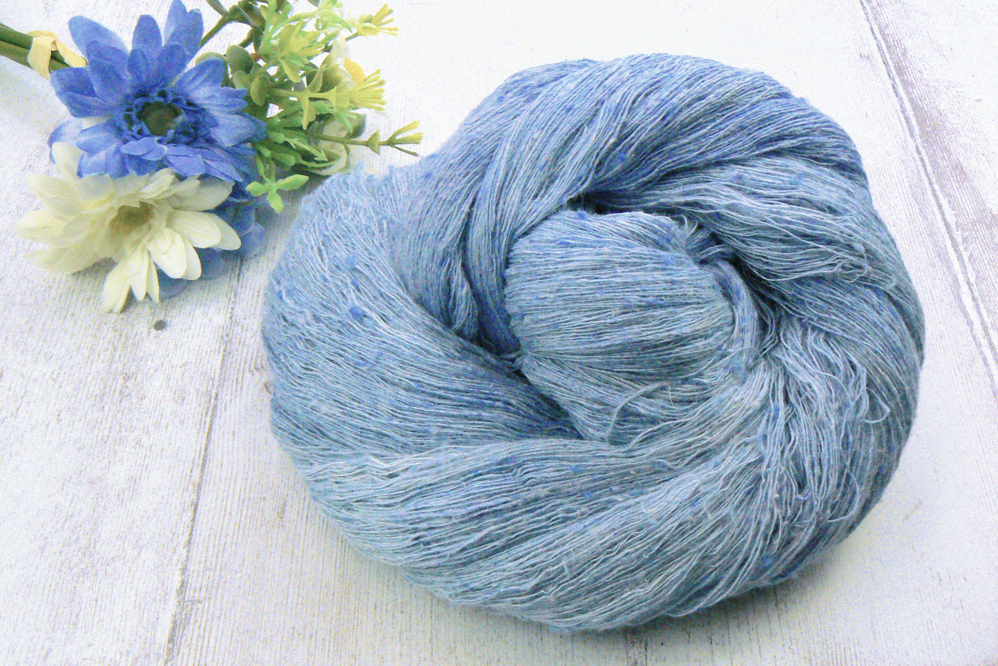 Spring Skies, Linen Viscose Silk Cobweb Lace