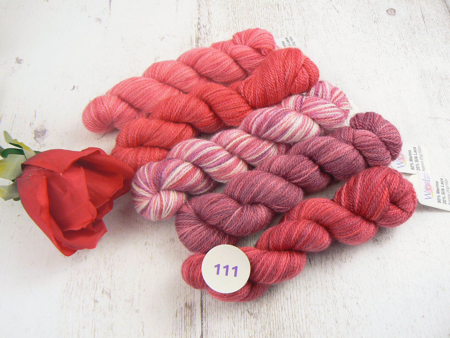 Merino Silk Laceweight Mini-skeins in Pinks, Reds and Burgundies