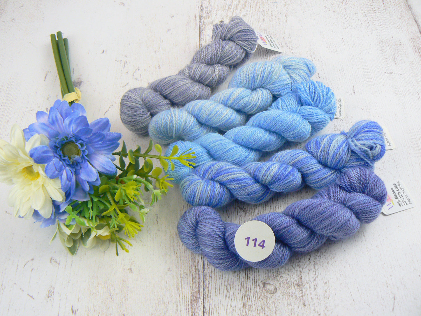 Merino Silk Laceweight Mini-skeins in Blues and Greys