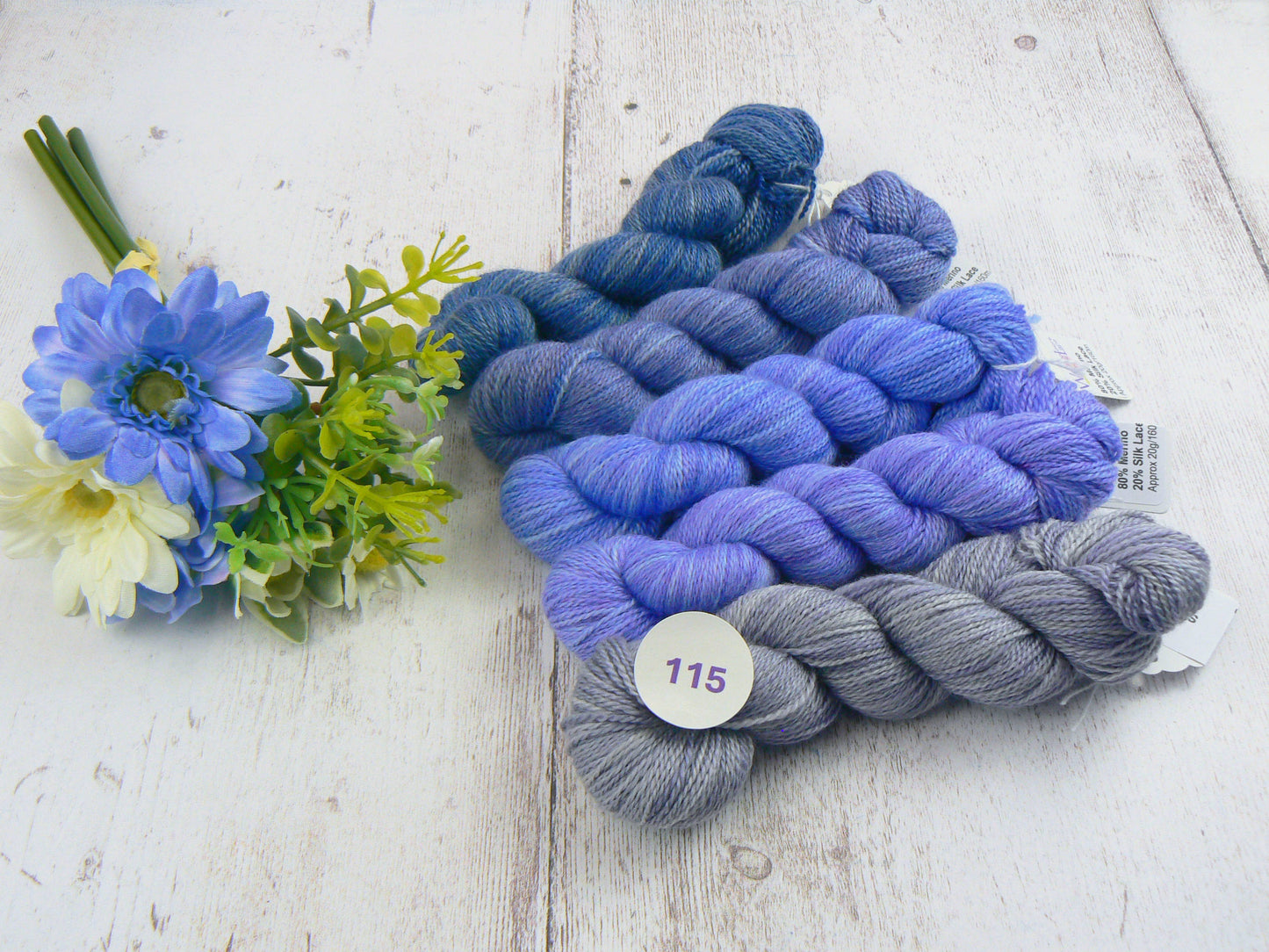 Merino Silk Laceweight Mini-skeins in Blues and Greys