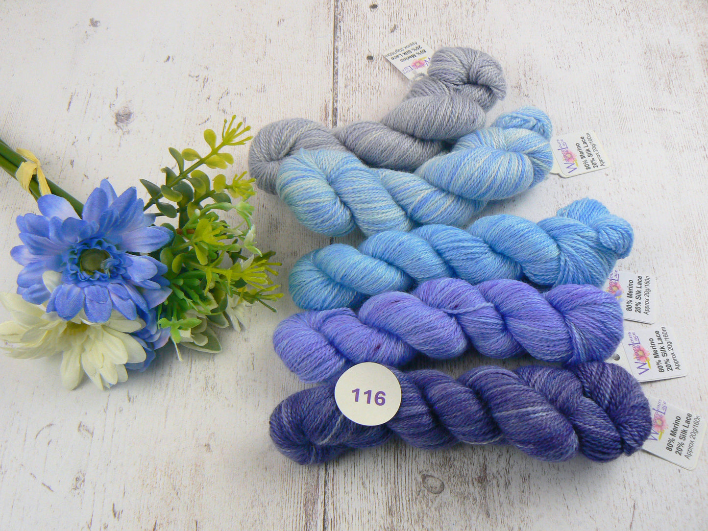 Merino Silk Laceweight Mini-skeins in Blues and Greys