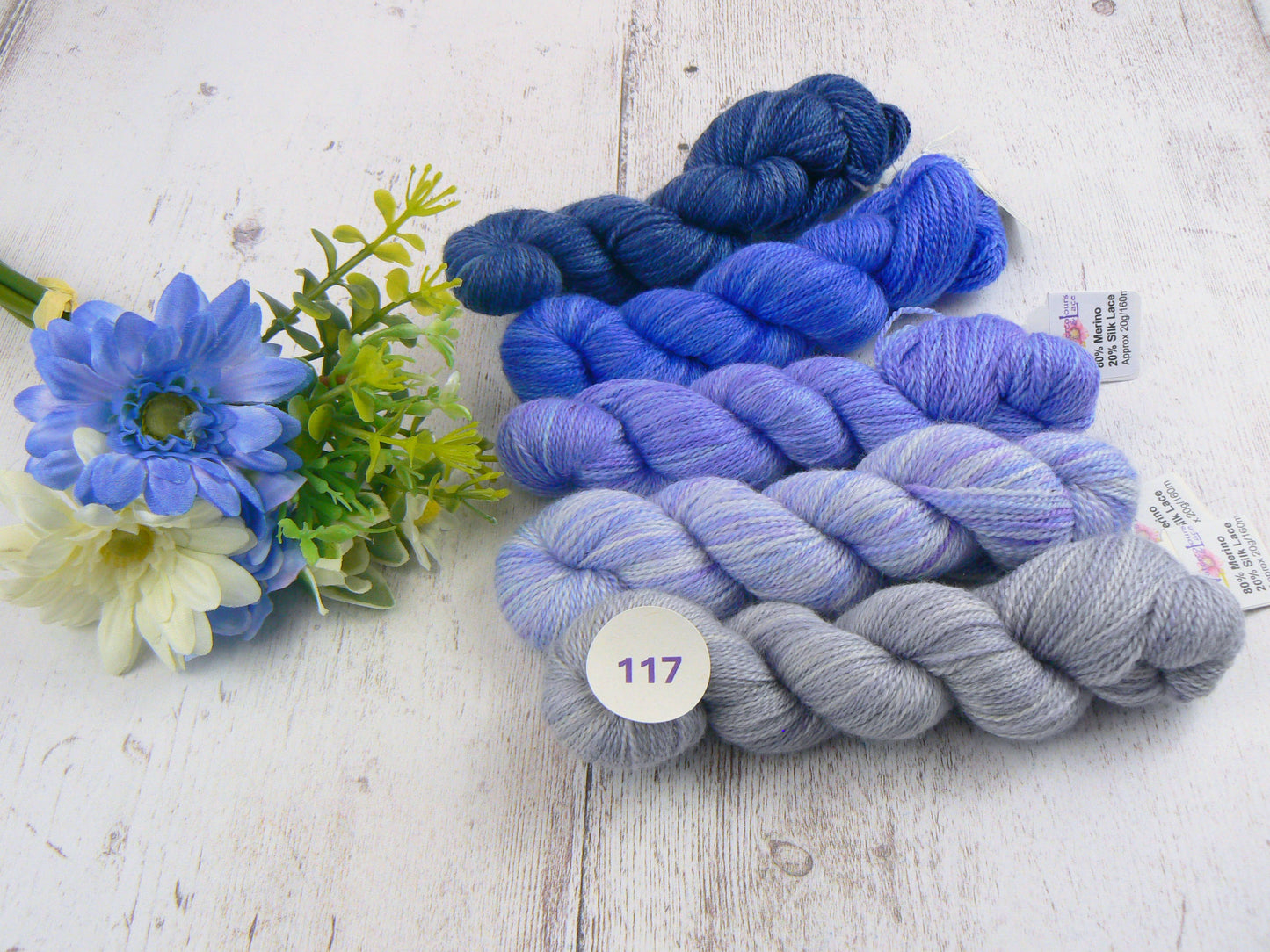 Merino Silk Laceweight Mini-skeins in Blues and Greys