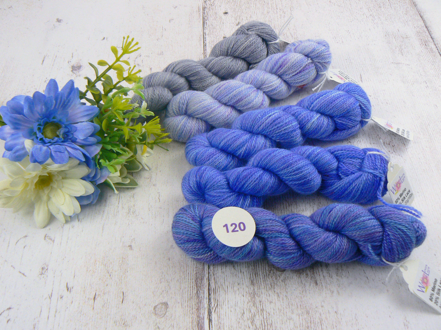 Merino Silk Laceweight Mini-skeins in Blues and Greys