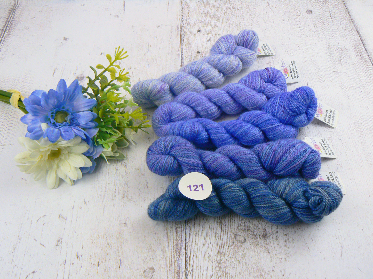 Merino Silk Laceweight Mini-skeins in Blues and Greys