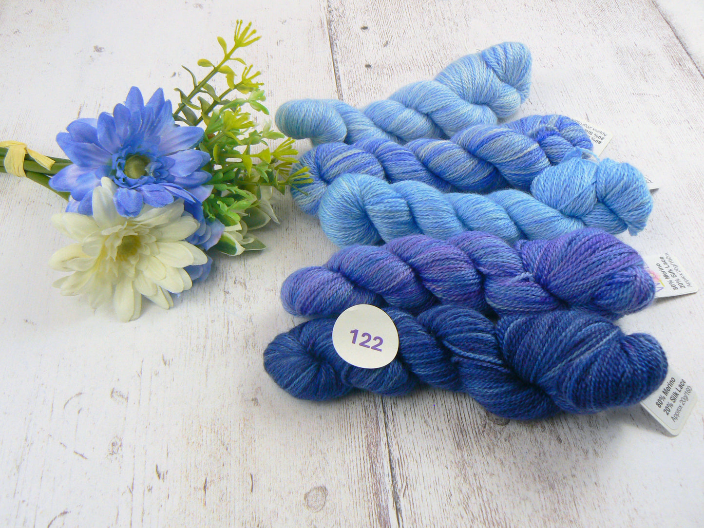 Merino Silk Laceweight Mini-skeins in Blues and Greys